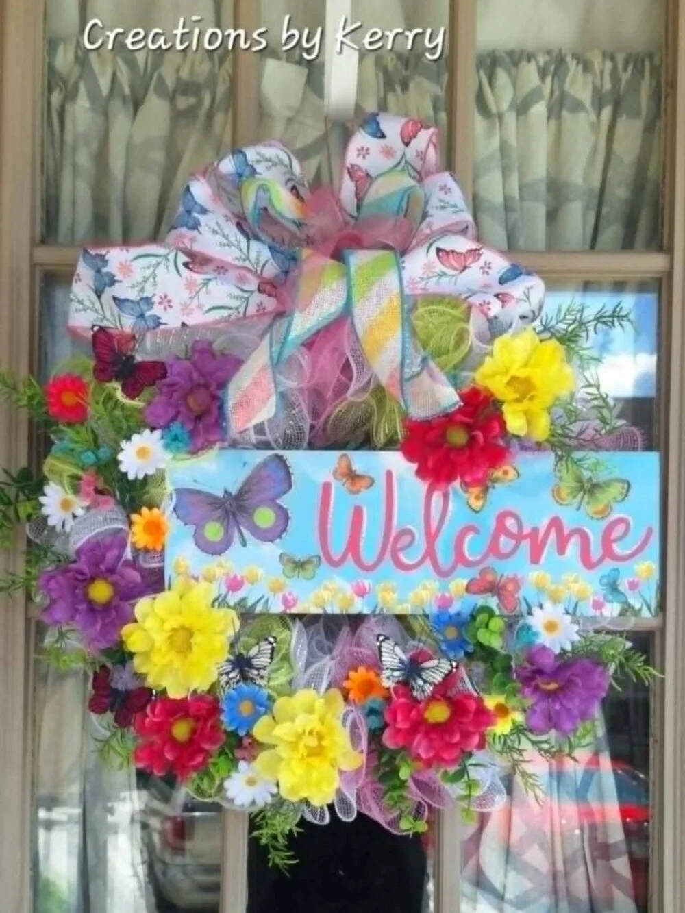 Handmade mesh ribbon floral wreath